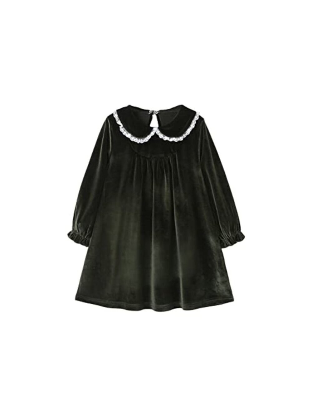 Girls Long Sleeve Velvet Dress Peter Pan Collar Lace Ruffle Cuffs Casual
